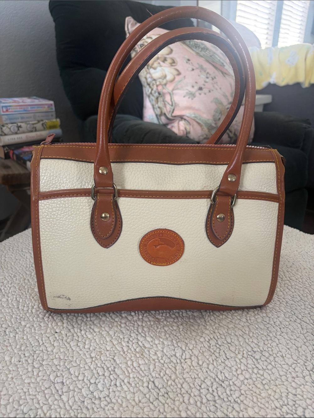 Dooney & Bourke Cream and Brown Leather Satchel